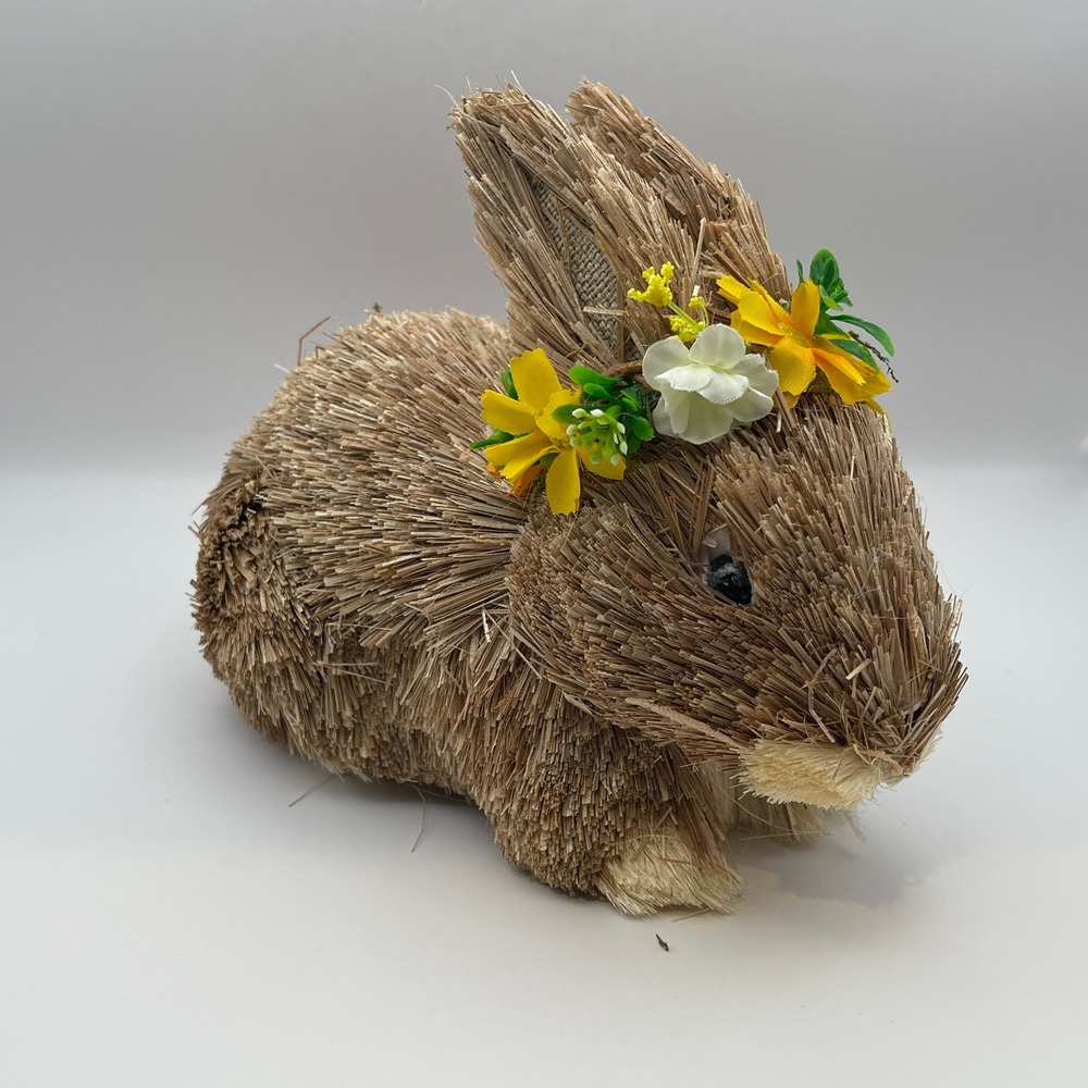 Boston International Baran Floral Bunny Sisal‎ Straw Easter Rabbit Figurine 9in